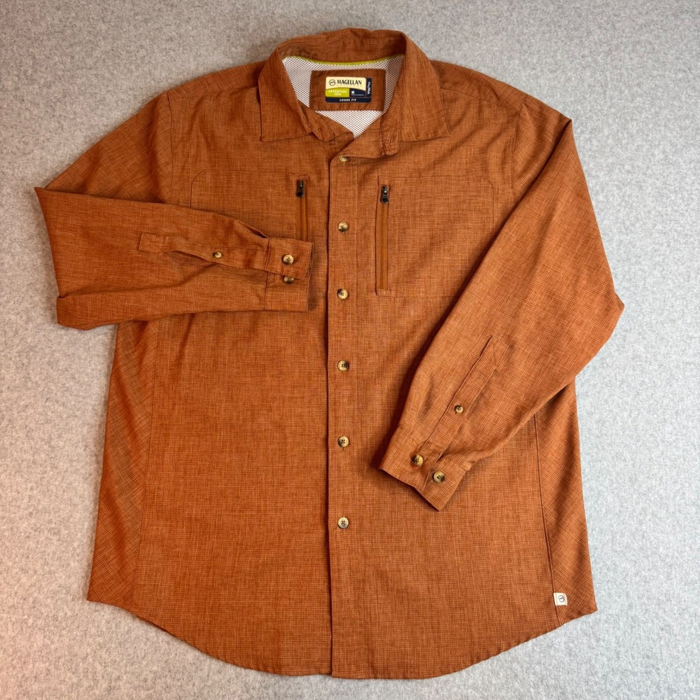 Magellan Outdoors Adventure Gear Mens Medium MagWick Fishing Hiking Shirt Orange - Picture 3 of 9
